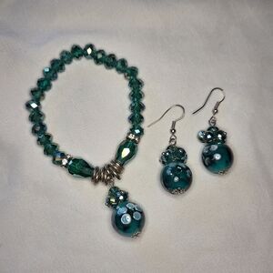 Murano Style Teal Green Glass & Faceted Beaded Jewelry Set